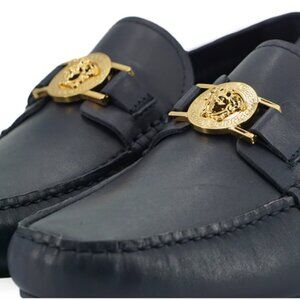 Versace Elegant Navy Blue Calf Leather Men's Loafer